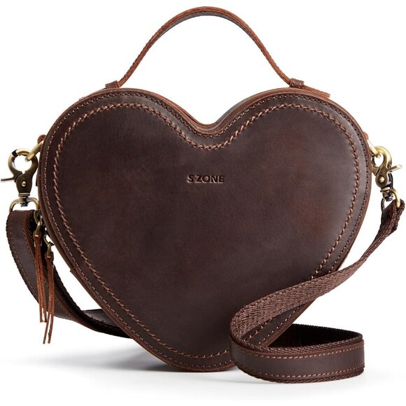 Handbags - Leather Crossbody Bag Women Heart Shaped Purse Small Handbag Adjustable Strap